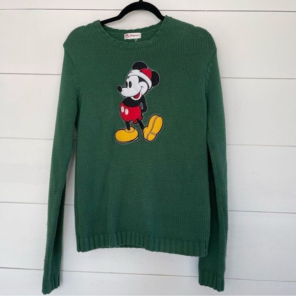 Disney Sweaters - Disney Store Vintage Green Santa Mickey Mouse Sweater